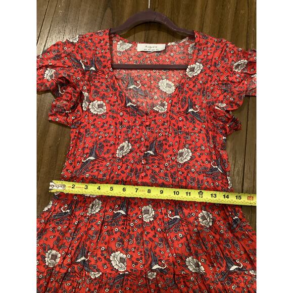 AUGUSTE Valentina Fiesta Day Dress Off Red Metallic Cranes short sleeve midi 2 - Picture 8 of 10